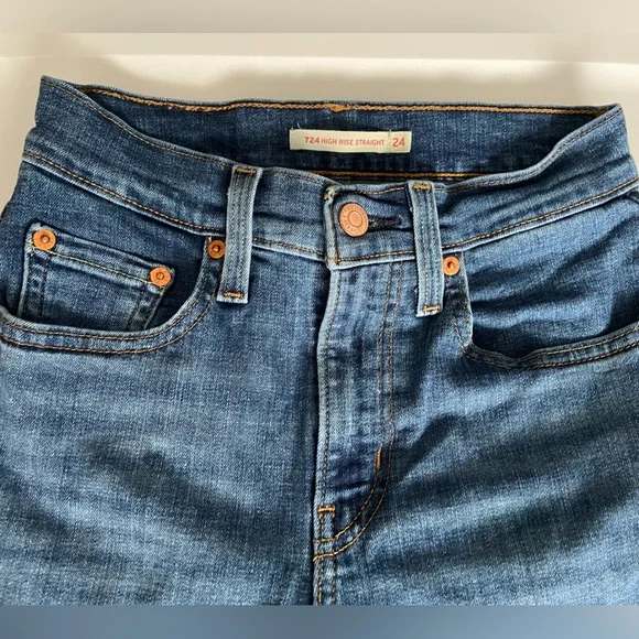 Levis High Rise Slim Straight Jeans Size 24 waist x 30 length - Picture 2 of 3